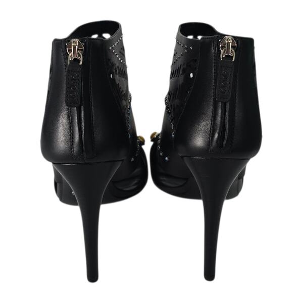 Gucci Lika Laser Cut Black Leather Jewel Studded Heeled Open Toe Booties 40 - Picture 3 of 15